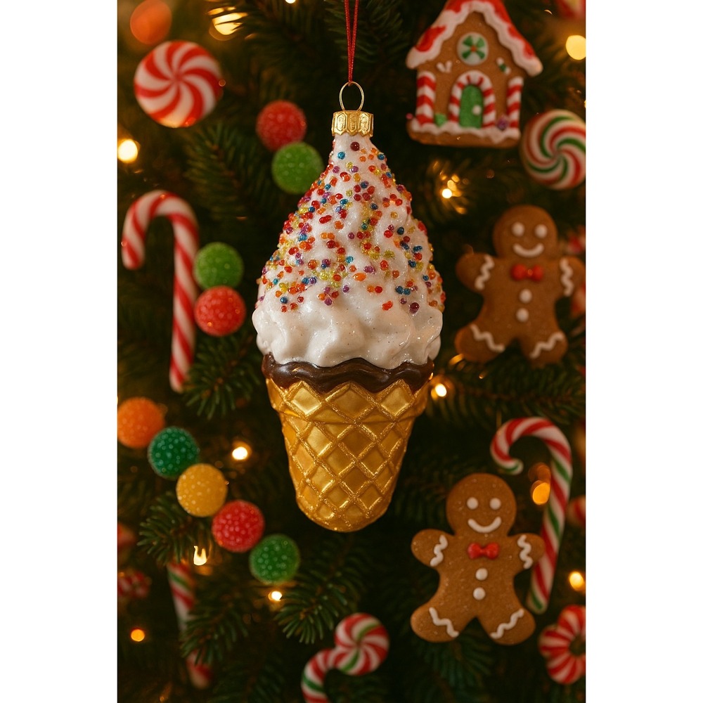 VTG Polish Glass Ice Cream Cone Ornament Sprinkles Waffle CmPolonaise Kurt Adler